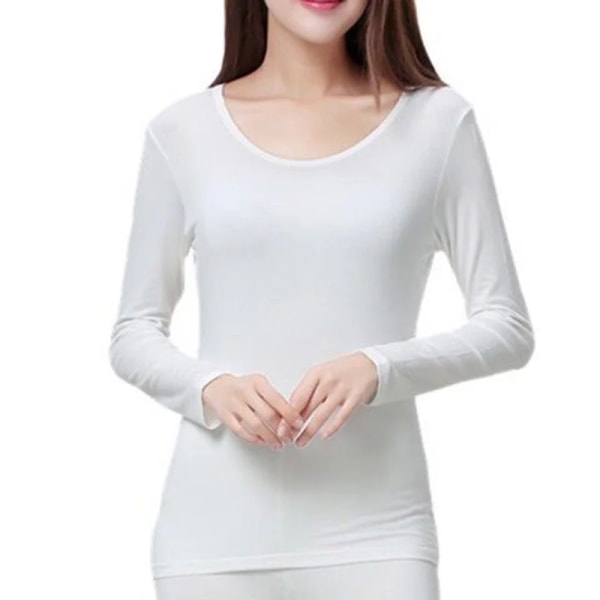 Thermal damer med rund hals långärmad ultratunn Modal Base Layer Shirt Top Bottoming Shirt Termoundertröja Kläder WHITE 4XL