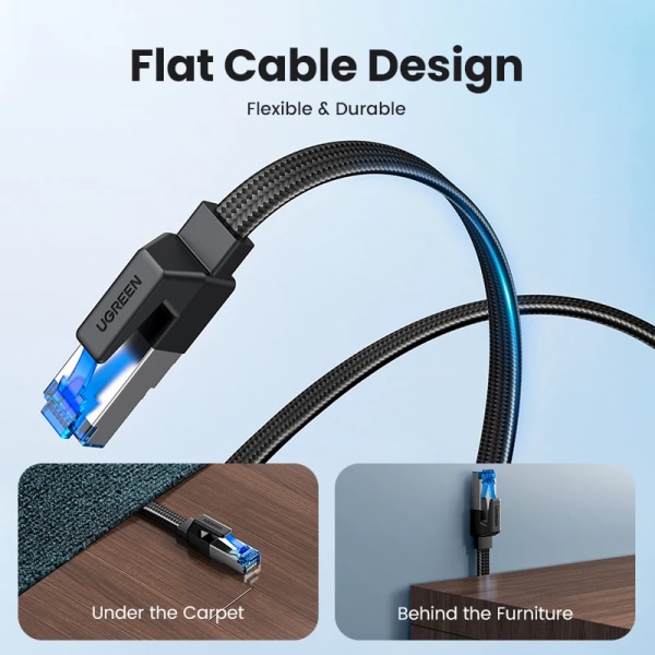 UGREEN-Câble Ethernet CAT8 40Gbps en Coton Tressé PVC, Lan rätt för PC Modem Ordinateur Portable PS 5/4 Routeur RJ45 20m Cat 8 Round Cable