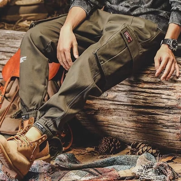 Retro Overalls Mænds Efterår Og Vinter Tyk Løs Ankel Bånd Bukser Multi-Pocket Slid-Resistente Arbejde Casual Bukser Forår Og Efterår. Green M