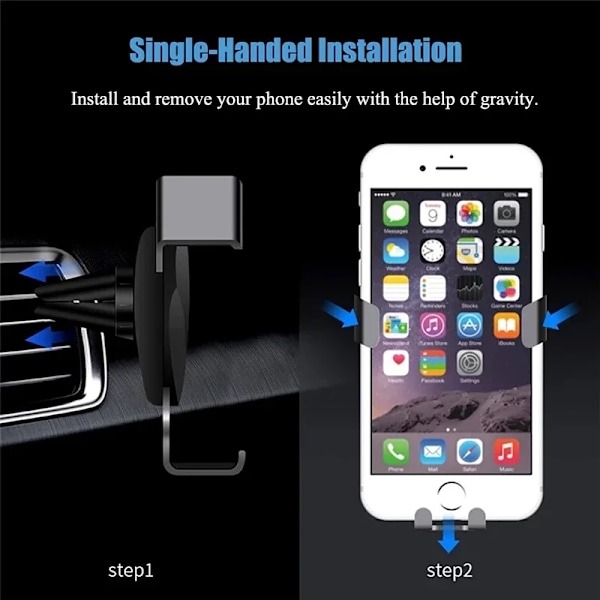 Gravity Bilhållare Auto Air Vent Mount Clip Bracket Mobilhållare Ingen Magnetisk GPS Mobiltelefon Stativ för   14 Xiaomi Samsung Black ash