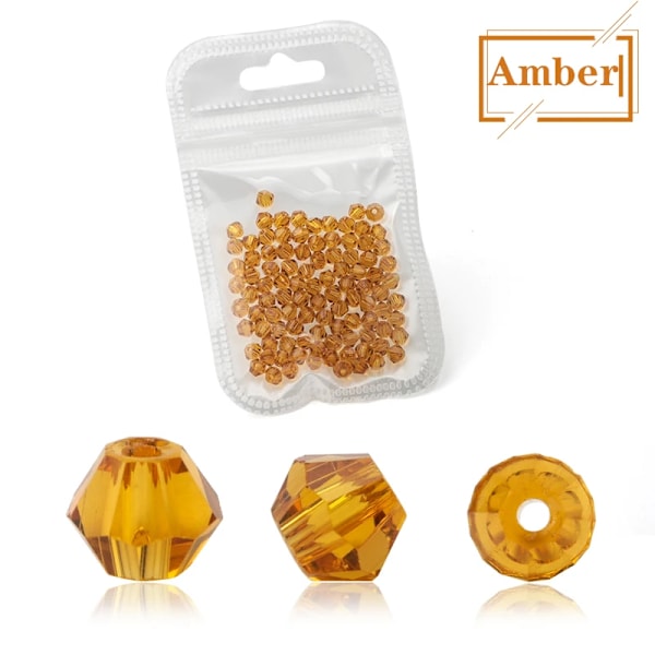 Engros 1000 stk Store Farverige 4mm Bicone Krystalperler Glasperler Løse Spacer Perler Armbånd Smykkefremstilling Tilbehør amber 4mm 1000pcs