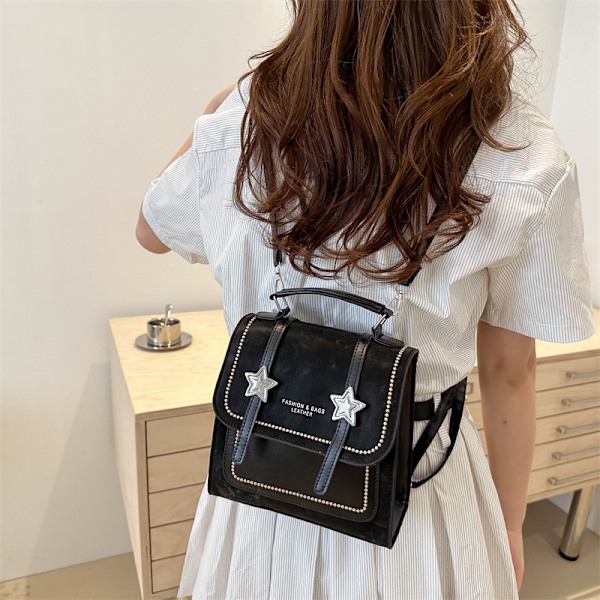 Cross-Border Dametaske 2024 Sommer Ny Crossbody Tote Rygsæk Koreansk Stil Britisk Stil Preppy Stil Skuldertaske Black