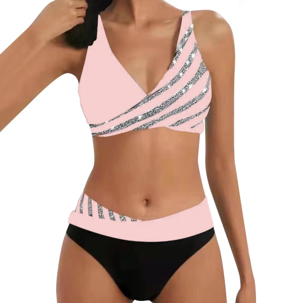 Dambikini delat print Sexiga Hot Diamonds Samla Bikini Baddräkt Sexig och åtsittande Seaside Vacation Badkläder купальник Pink S