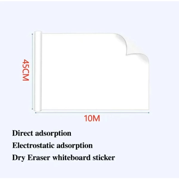 Tableau blanc Leges réutilisable, adhésif aux murs sans dommage, facile à appliquer et à enlever, effaceur à sec, tableau blanc, largeur: 45cm 45CM-10M