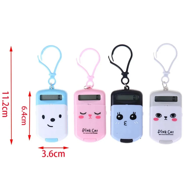 Bärbara Siffror Display Tecknade Räknemaskiner Söt Nyckelkedja Räknemaskin Kawaii Mini Räknare Pocket Storlek 8 Display Office Supplie Er Black-