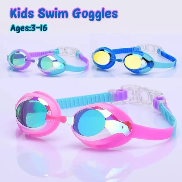 Silikon simglasögon för barn elektropläterade högupplöst vattentät anti-im simutrustning Pink Blue  Transparent