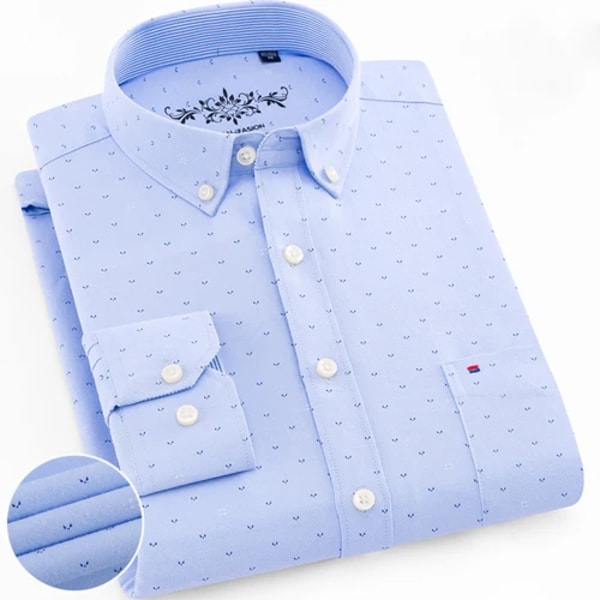 Herrmode långärmad massiv Oxford-skjorta Single Patch Ficka Enkel design Casual Standard-fit Button-down krage skjortor Blue Print 40