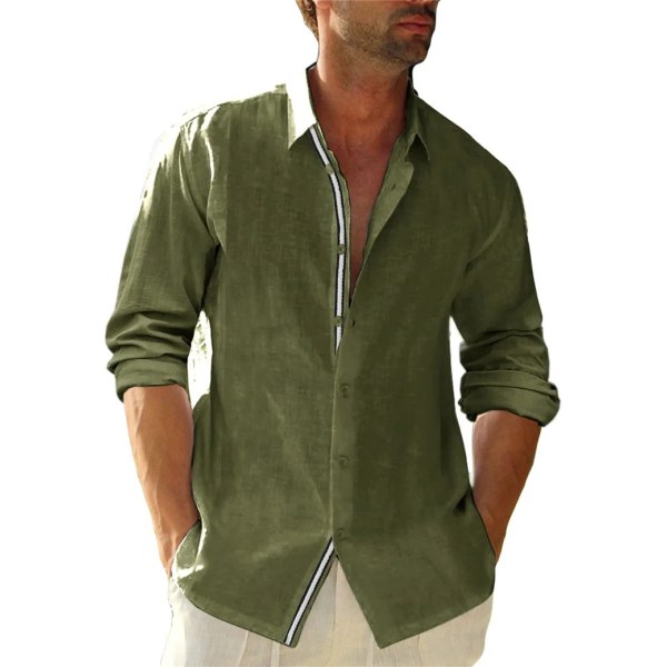 2023 Autumn Solid Herrskjorta Baggy långärmad knapp Hawaiiansk 100 % bomull Linneskjorta för män Blus Camisa Masculina Streetwear S95532343 XXXL