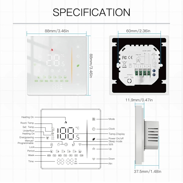 Moes Zigbee Termostat Rumstermostat Controller för Vatten / Elektrisk Golvvärme Gaskittel Fuktighet Thenaa Fungerar med Alex 5A16a electric heating BK MOES