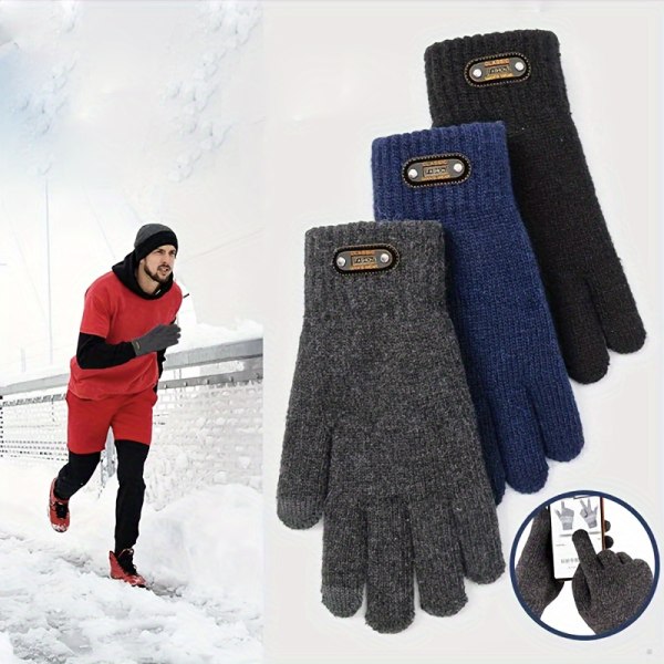 1 par mäns vinter-pekskärm stickade varma handskar - perfekt för vinteraktiviteter utomhus Black