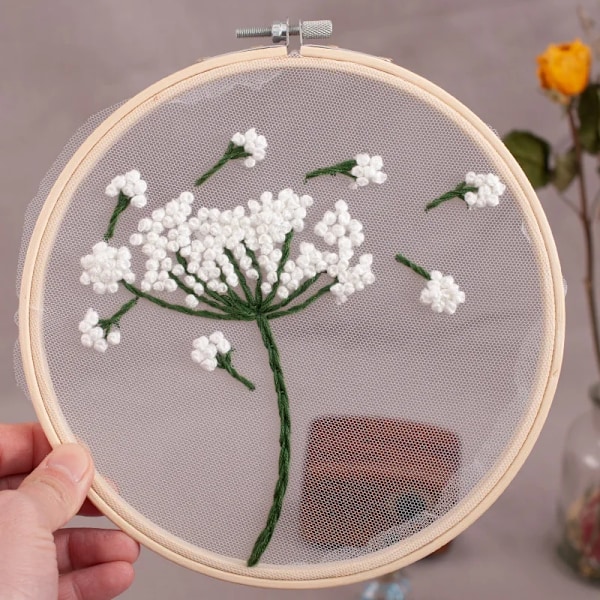 Diy Blommor Växter Mönster Broderier Set Needlework Verktyg Tryckt Nybörjare Broderier Runda Kors Stygn Kite Syfartyg C6