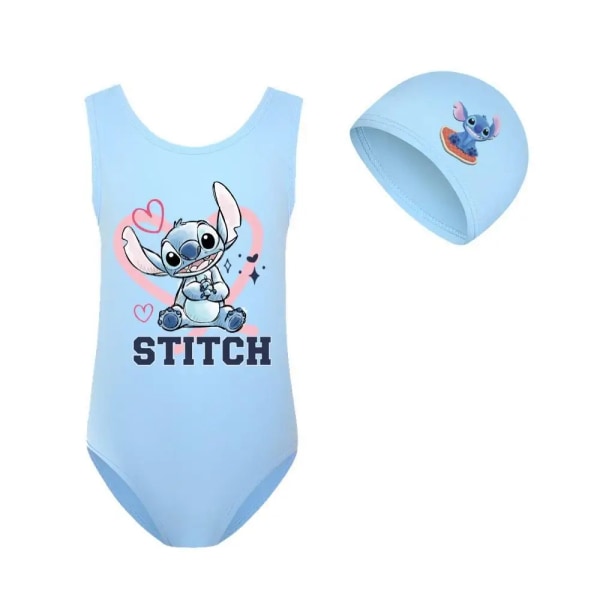 Stitch Girls Cartoon Baddräkt och cap i ett set, den bästa födelsedagspresenten för flickor Dark Grey size 130