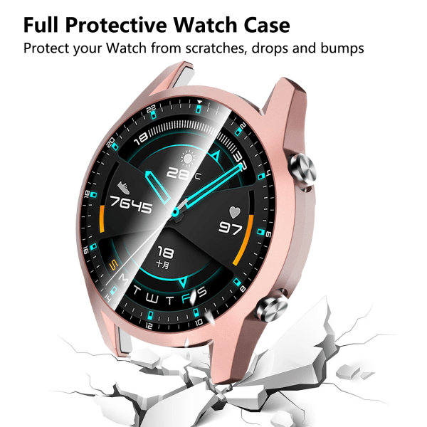 Case för Huawei Watch Gt 2 46 mm skyddande härdat glas PC- cover för Huawei Gt2 46 mm helskärmsskyddsskydd Cover blue for HW watch GT2 46