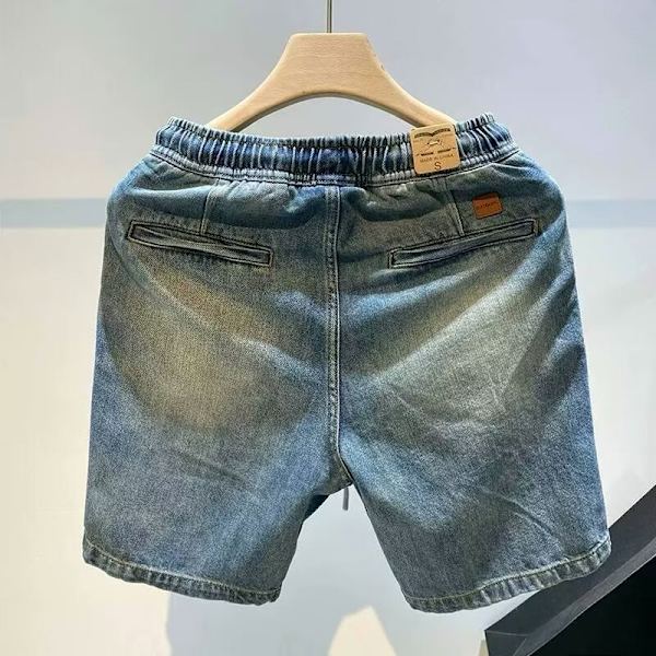 Kesä 2024 Uudet Kiristysnauha Denim Shortsit Miesten Muoti Merkki High Street Viidennet Housut Amerikkalainen Retro Loose Straight Housut Blue L