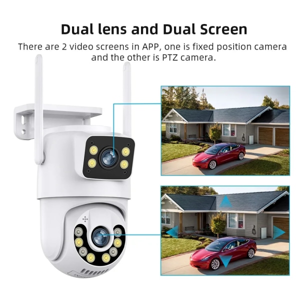 Utomhus trådlös säkerhets-IP-kamera 4K 8MP HD Dual Lens Extern Wifi PTZ-kamera Autospårning Gatuövervakningskamera iCsee 4MP NO SD Card