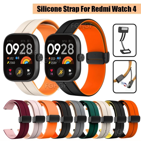 Silikonrem för Xiaomi Redmi Watch 4 Smart Watch Band Tillbehörsersättningsarmband för Mi Band 8 Pro Armband Correa Belt Black orange For Redmi Watch 4