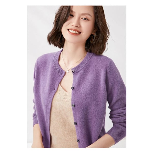 Vår 2023 Nya 15 Färger Kvinnors Stickade Cardigan Kvinnknapp Design Solid Färg Rund Hals Cardigan Solid Färg R Tröjar Violet XXL