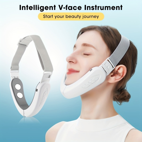 Intelligent ansiktsmassageapparat för V-ansikte och ansiktslyftning - Skönhetsverktyg för tunn haka och definierad käklinje White