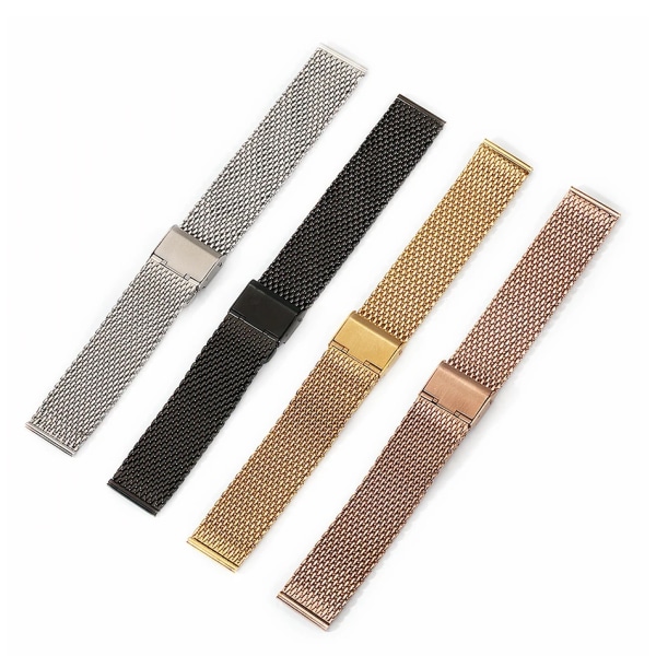 Precisionsstålband i rostfritt stål 18 mm 20 mm 22 mm2 4 mm 1,0 tjockt mesh Justerbar längd Watch Black 22mm