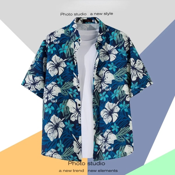 Män Gatumode Sommar Daglig skjorta Hawaiianskt tecknat print Casual lösa skjortor Kortärmade strand lösa toppar Gold S