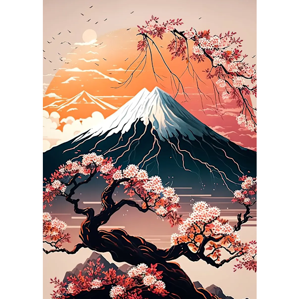 Japanska Körsbär Blossom Fuji Berg Sunset Tokyo Scenery Poster Hd Tryckt Canvas Målning Vägg Konst Bilder Rum Hem Inredning SKU-04 20x30cm No Framed