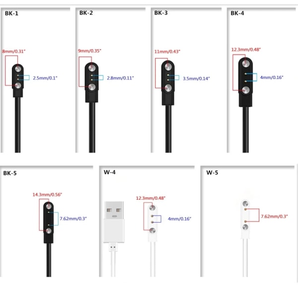 2024 Ny stark magnetisk power Laddarvagga Dockningsfäste för 2-stift för Smart Watch Bärbar snabbladdningskabel Black 3.5mm 11mm