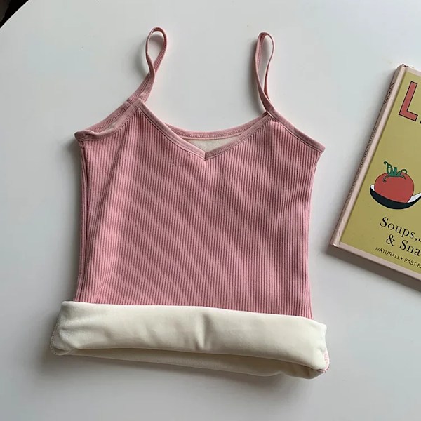 Alsidig varm tyk fleeceforet efterårs- og vintertanktop til kvinder - Termisk undertøj - Basislag - Smukt inderlag Pink fleece-lined sling XL