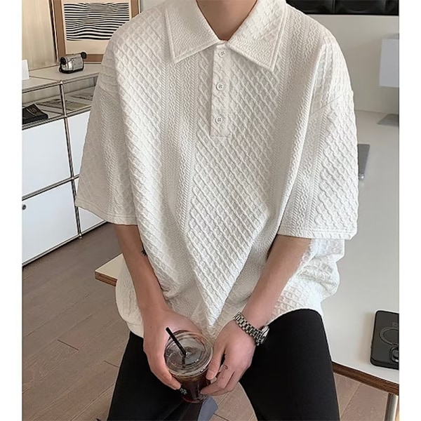 Hvid Trendig Japansk Style Polo Trøje Sommer Kunstneriske Nye Ungdomsmode Trend Fem Ærmer Mænds Kortærmet T-Shirt Black XXL