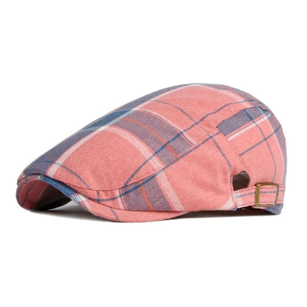 2022 Fire Seasons Mode Joker Polyester Plaid Newsboy Caps Mænd Flat Peaked Cap Kvinder Maler Beret Hatte 12 Pink 55-60cm wear