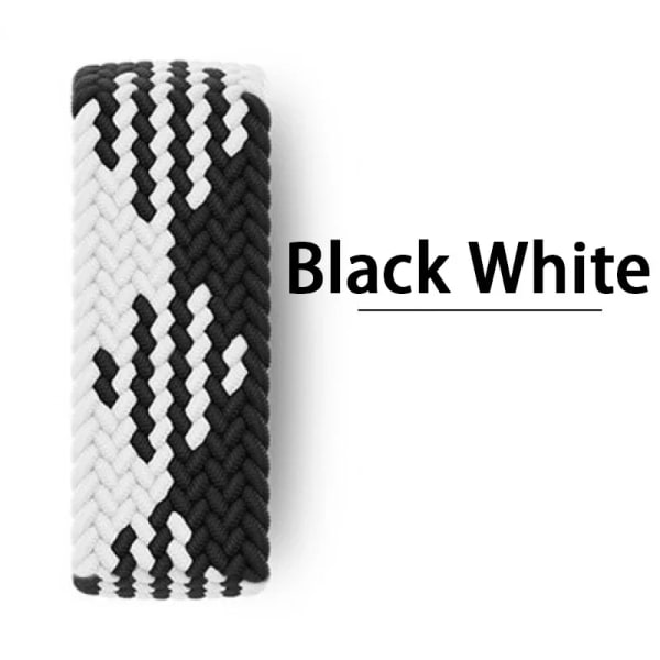 Flätad Solo Loop-rem för Apple Watch Band 45mm 44mm 41mm 40mm 42mm 38mm Nylon iwatch Series 9 8 7 5 SE 6 Ultra 49mm 26 black white L