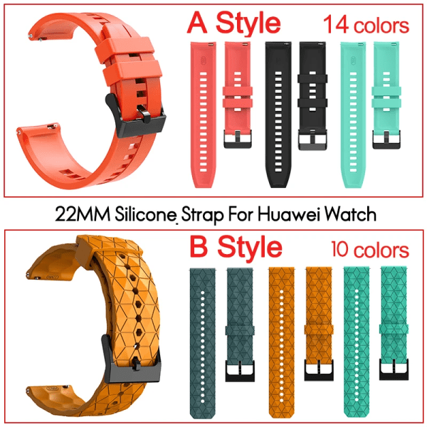 Silikonrem 22 mm för Huawei GT 2 3 4 46 mm armband för Huawei Watch3 GT4 GT2 Pro GT2e Magic2 Armband Fotbollsmönsterband A-Red 22mm