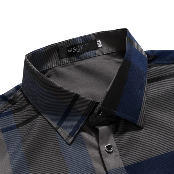 FGKKS 2023 New Button Down Herr Rutig bomull Herr Klänningskjortor Herr Långärmad Slim Fit Business Casual Blommig manskjorta Navy blue EU size XS