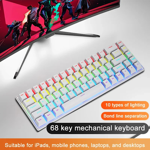 Skylion K68 Trådløst Mekanisk Tastatur 10 Farverige Belysninger Gaming Og Kontor Til Microsoft Windows Og Apple Ios Systemname black-blue Red axis