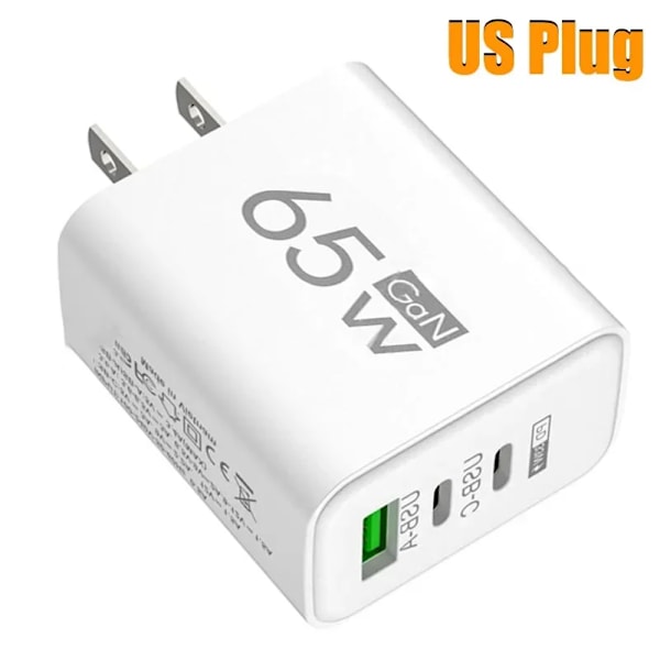 Xiaomi Gan Snabbladdning 65W Usb Typ-C Laddare Eu Us Pd3.0 Snabbladdningsvägg För Telefonadapter För Xiaomi Hua Samsung US White