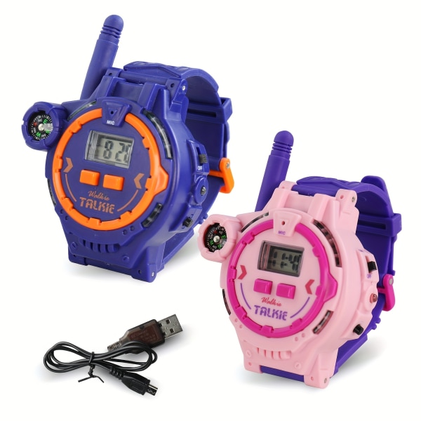 2st uppladdningsbara walkie talkie klockor för barn, tvåvägs radio walky talky med ficklampa Barn utomhus spel interphone leksak Blue+pink