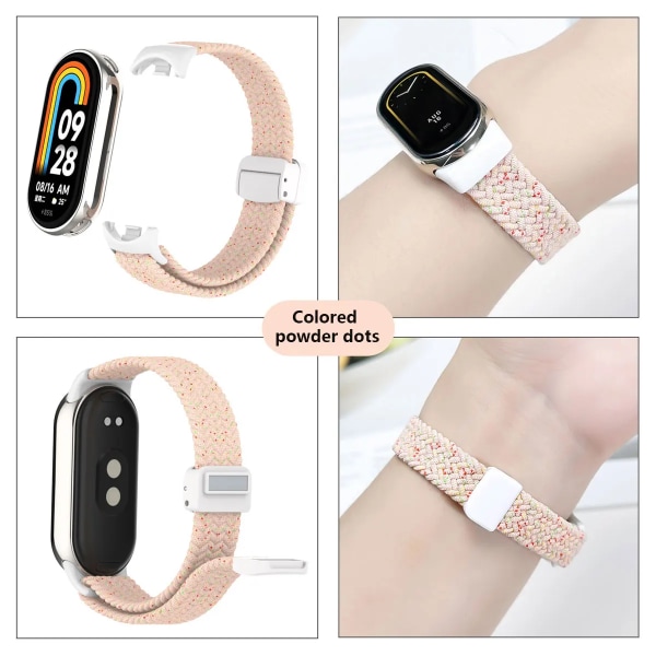 Lämplig för Xiaomi band 8 armband, nylon flätad rem, magnetspänne, lyxig personlighet, mi band 8 utbytesrem Pink dots For Mi Band 8