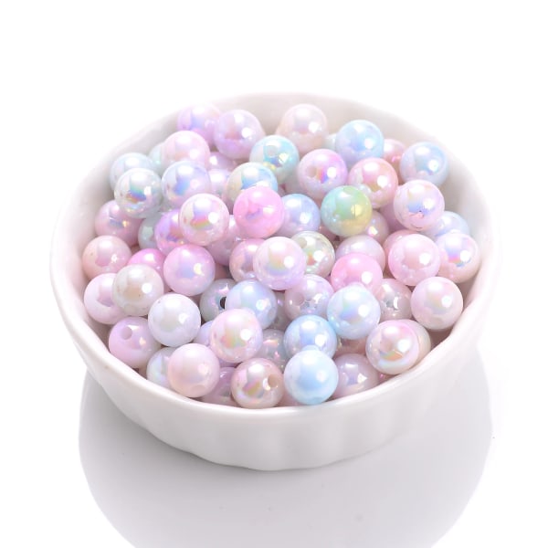 8/10 mm sjöjungfrufärg glänsande akryl spacer lösa pärlor imitation pärla runda pärlor för smycken gör halsband armband random mix