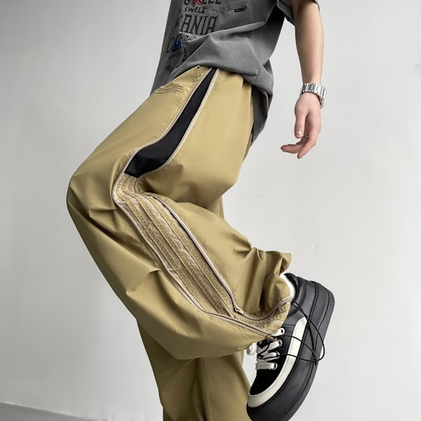 Retro Sidor Striped Slacks 2024 Nya Byxor Mäns Höft Ruffian Loose Drape Raka Ben Sweatbyxor Sommare Grey L