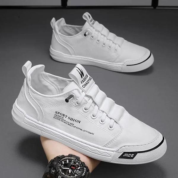 Mænd Lærredssko Mode Komfortable Letvægts Sneakers Rund Hoved Skridsikker Flad Gå Kørsel Loafers Zapatillas Hombre White 42