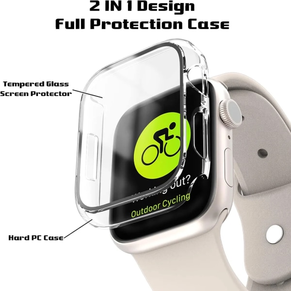Härdat glas+ cover för Apple Watch 9 8 7 41 mm 45 mm 42 mm 38 mm PC-bumper Case iWatch series 6 5 4 se 44 mm 40 mm 10 Ice Sea Blue Series456 SE 40MM