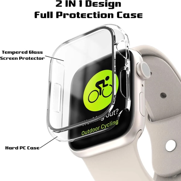 Härdat glas+ cover för Apple Watch 9 8 7 41 mm 45 mm 42 mm 38 mm PC-bumper Case iWatch series 6 5 4 se 44 mm 40 mm 20 Khaki Series456 SE 40MM