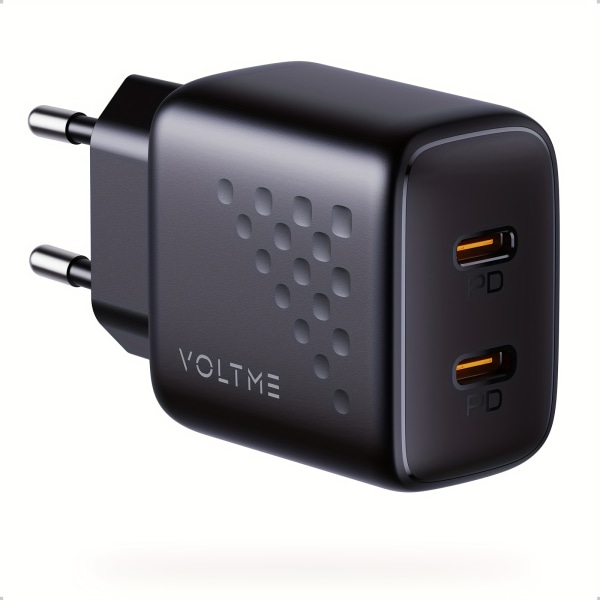 VOLTME 20W USB C Laddare 2 Portar Svart Snabbladdning PD3.0 PPS, USB-C Power 20W Plugg Laddare Adapter För IPhone 14/13/12, Xiaomi, Samsung Black
