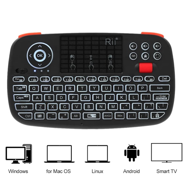 Rii I4 Mini Bt Trådlös Tangentbord Med Touchpad 2.4Ghz Bakgrundsbelyst Tv Arabic Keyboard