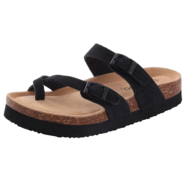 Crestar Kvinde Classic Cork Tompa Nye Unisex Suede Flats Sandaler Med Arch Support Summer Beach Slides Justerbare Buckle Sko Crestar Suede-BK4 44