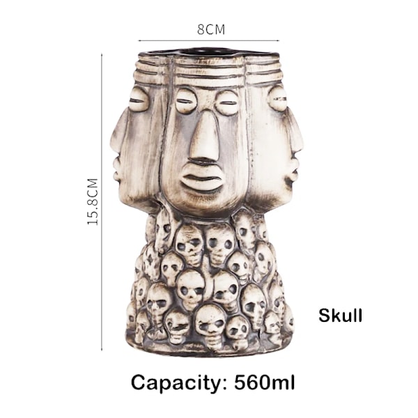 Tiki Krus Keramik Hawaii Luau Party Krus Drikkevarer, Søde Eksotiske Cocktailglas, Tiki Bar Skull 560ml 250-660ml