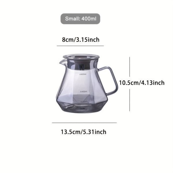1 st kaffeserver för hällkaffebryggare, 400 ml 600 ml kaffekanna i glas, diamantformad klar kaffekanna med lock, tillbehör till kaffebryggare