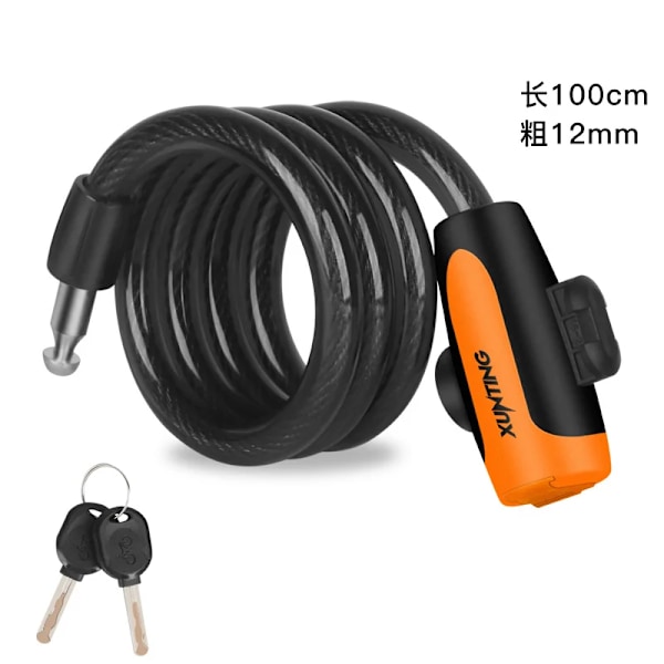 100cm Bicycle Lock Anti-theft Mountain Road Bicycle Wire Chain Lock Key Safety Anti-theft Belt Mounting Bracket Bicycle Lock B100cm