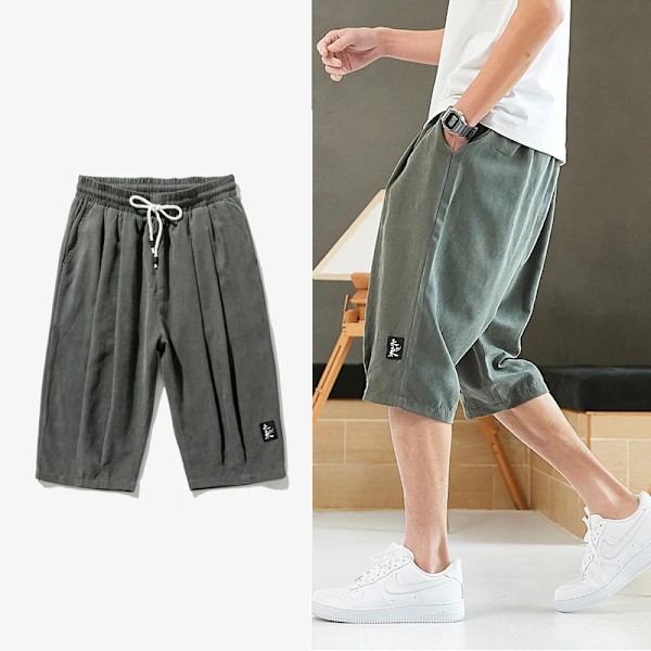 Plus Storlek Sommar Harem Byxor Män Korta Joggers Kinesiska Stil Kalv-Längd Casual Baggy Byxor Hane Capris Byxor 8Xl Dark Grey 6XL(40-43)