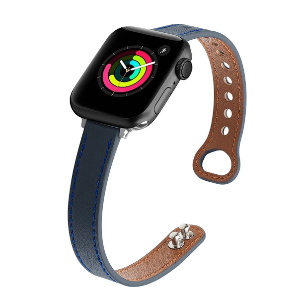 Tunnt Läderarmband för Apple Watch Band 10 9 8 46mm 42mm 41mm 44mm 45mm 38/40mm Kvinnors Armband Klockarmband Bälte iWatch 7 se 6 5 4 5 midnight blue Series10 42mm