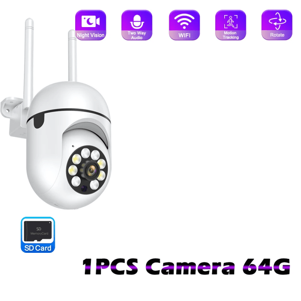 3MP 1/2/4PCS PTZ Wifi Kamera Säkerhet Smart IP Utomhus CCTV Övervakningskamera Autospårning Night Vision Tvåvägsljudmonitor AU Plug 1PCS Camera 64G